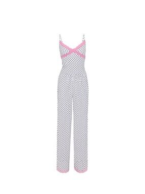 PINK Victoria's Secret White Polka Dot Cami Jumpsuit with Pink Trim
